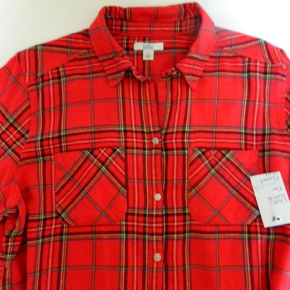 Ladies Croft & Barrow Red Plaid Extra Soft Flannel Soft Button Down Shirt Large - Picture 6 of 13
